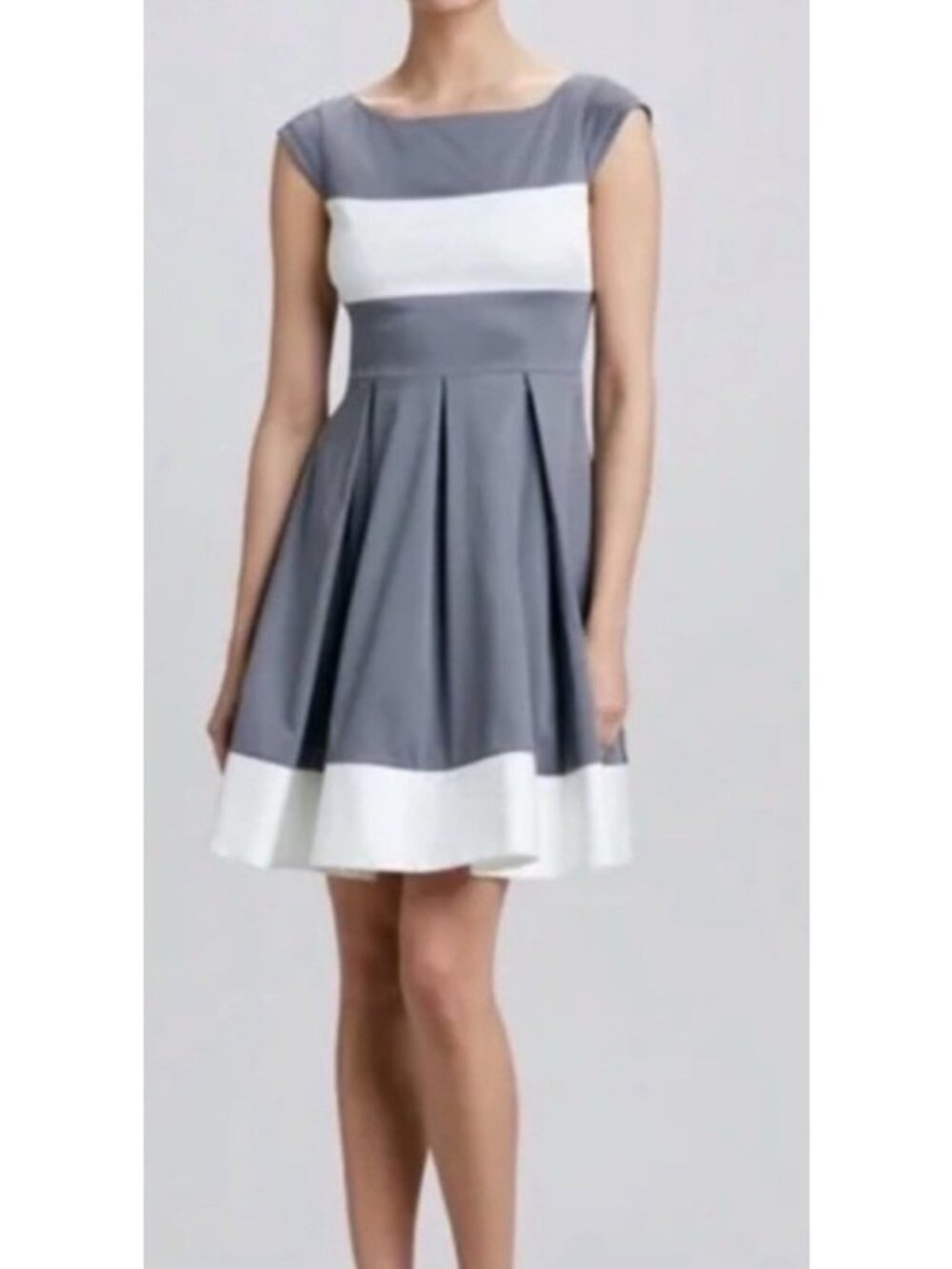 Kate Spade NY Adette Gray/Cream Colorbock Fit & Flare Cap Sleeve Dress Size 4